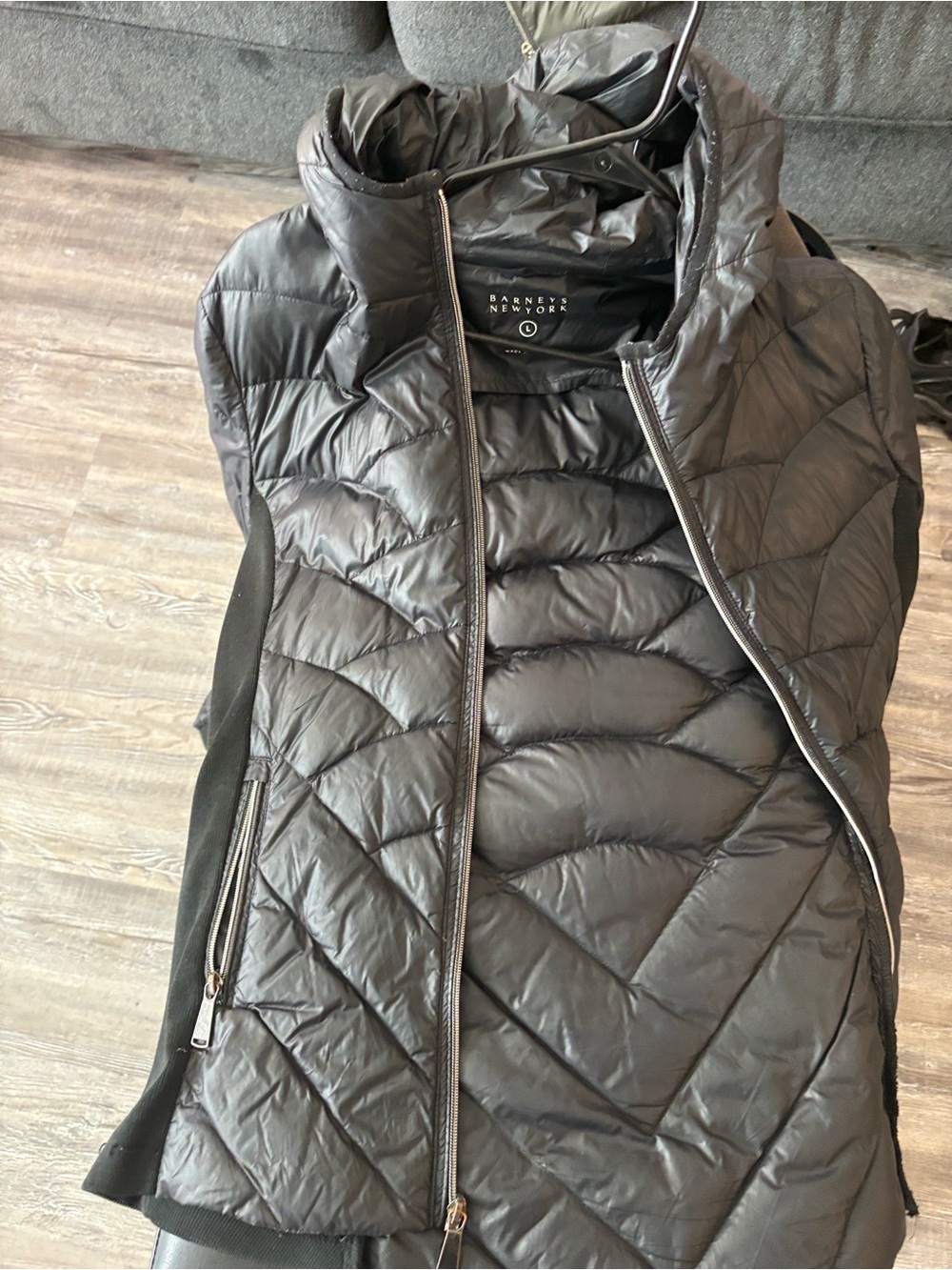 Barneys New York Black Quilted Hooded Puffer Vest